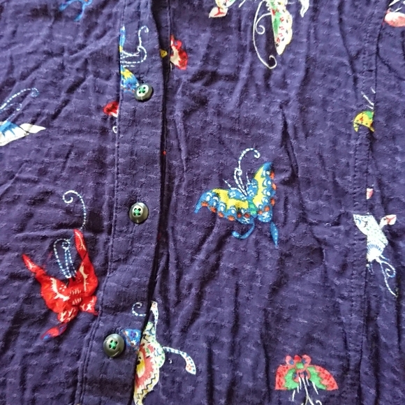 Anthropologie Maeve navy blue and colorful butterfly Blouse size M - Picture 7 of 12